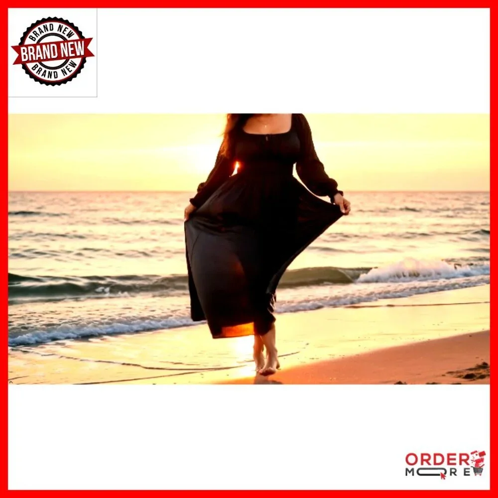 Plus Size Long Sleeve A-Line Dress Smocked Waist Elegant Wedding Guest Cocktail - Picture 7 of 7